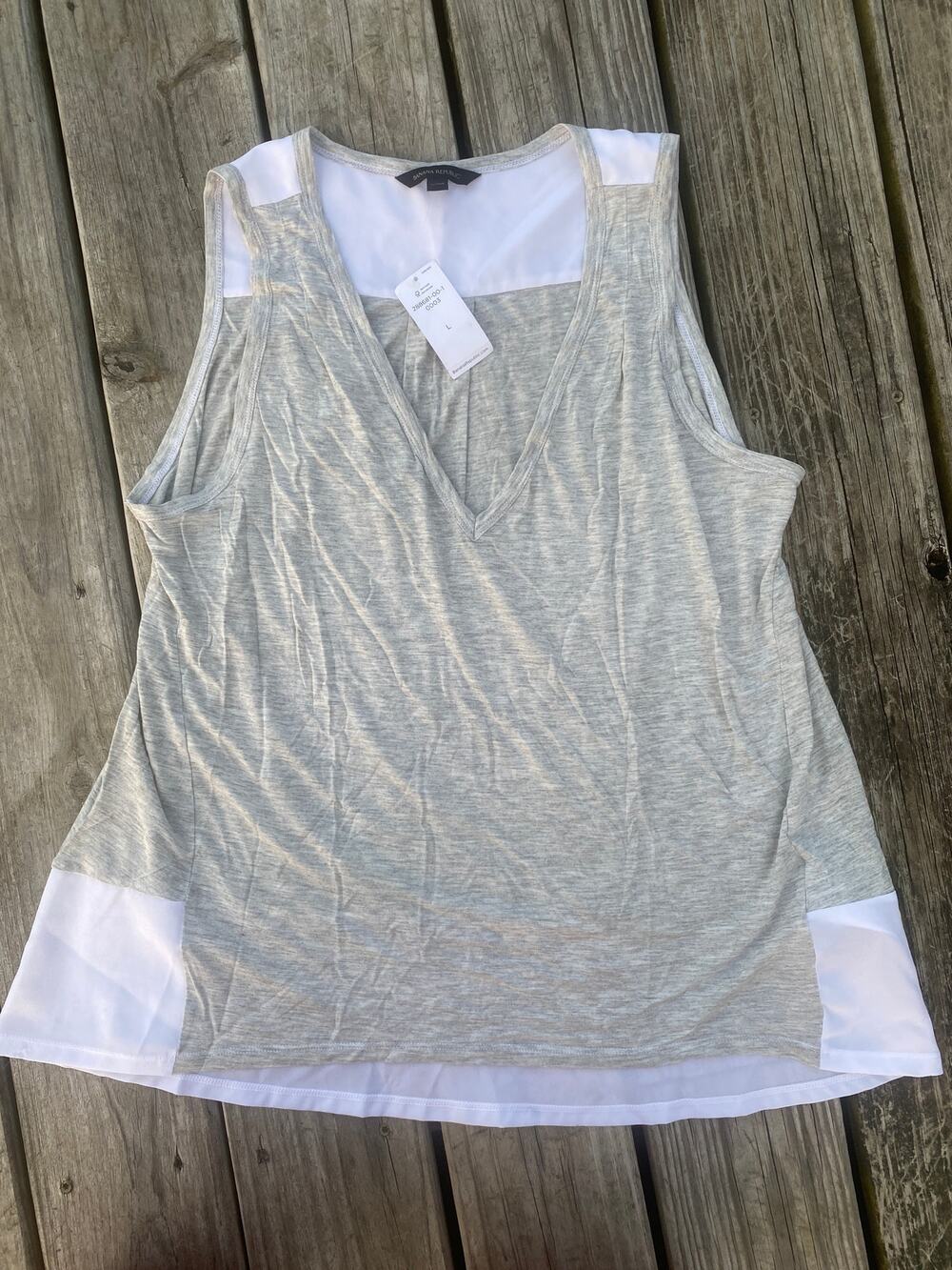 NWT Banana Republic Tank with Chiffon-like detail - Gray/White - Size Large